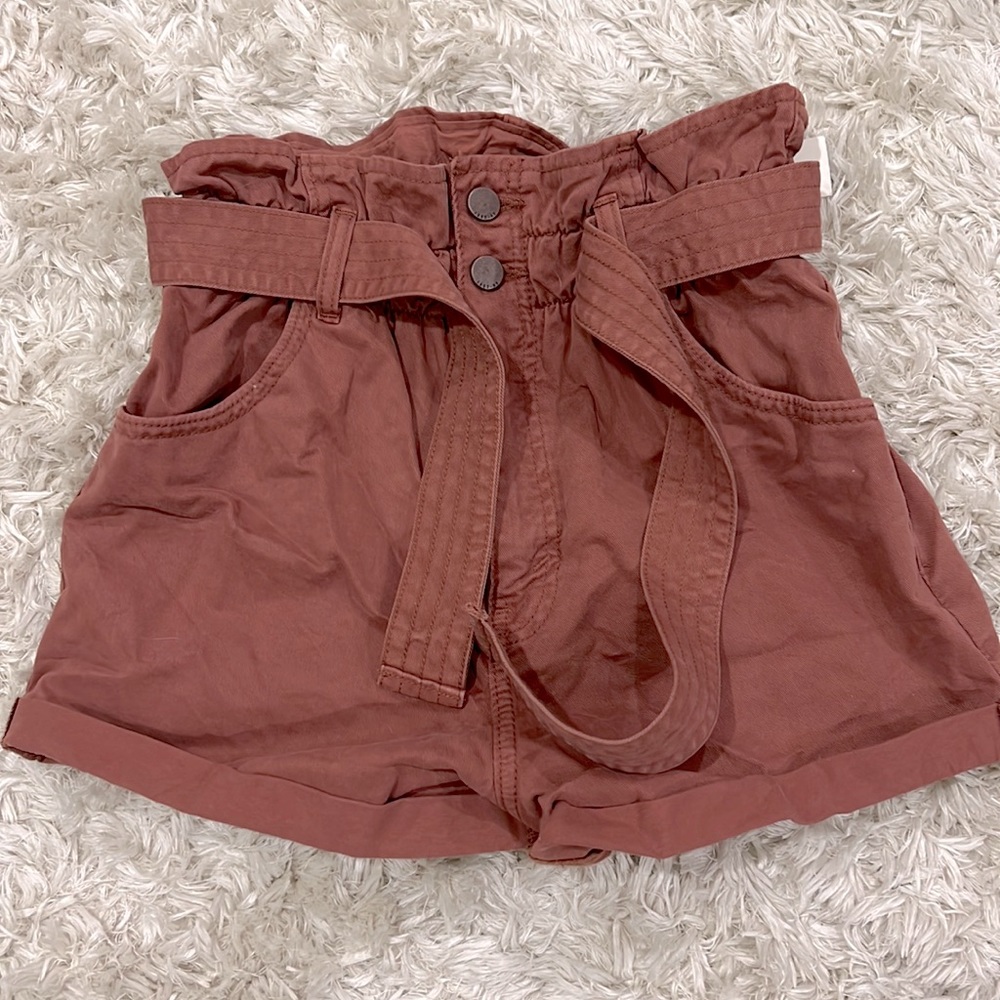 Abercrombie & Fitch paper bag waist pink shorts belt NWT size XS